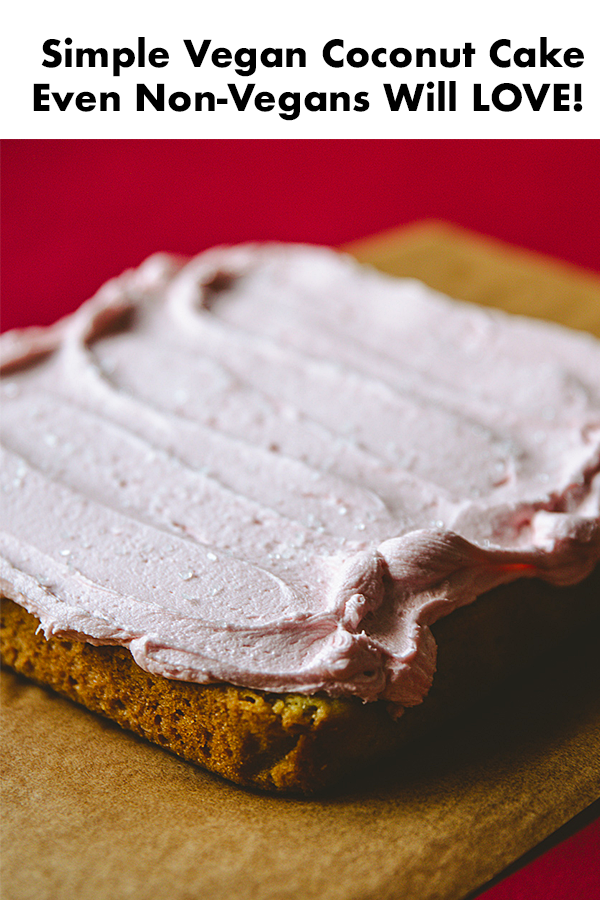 This is the most wonderful cake that just happens to be vegan. You might have the simple ingredients in your pantry right now! Coconut oil, coconut milk, flour, sugar, baking soda, and vinegar!